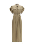 Brunello Cucinelli Pocket Belted Midi Dress — Brown