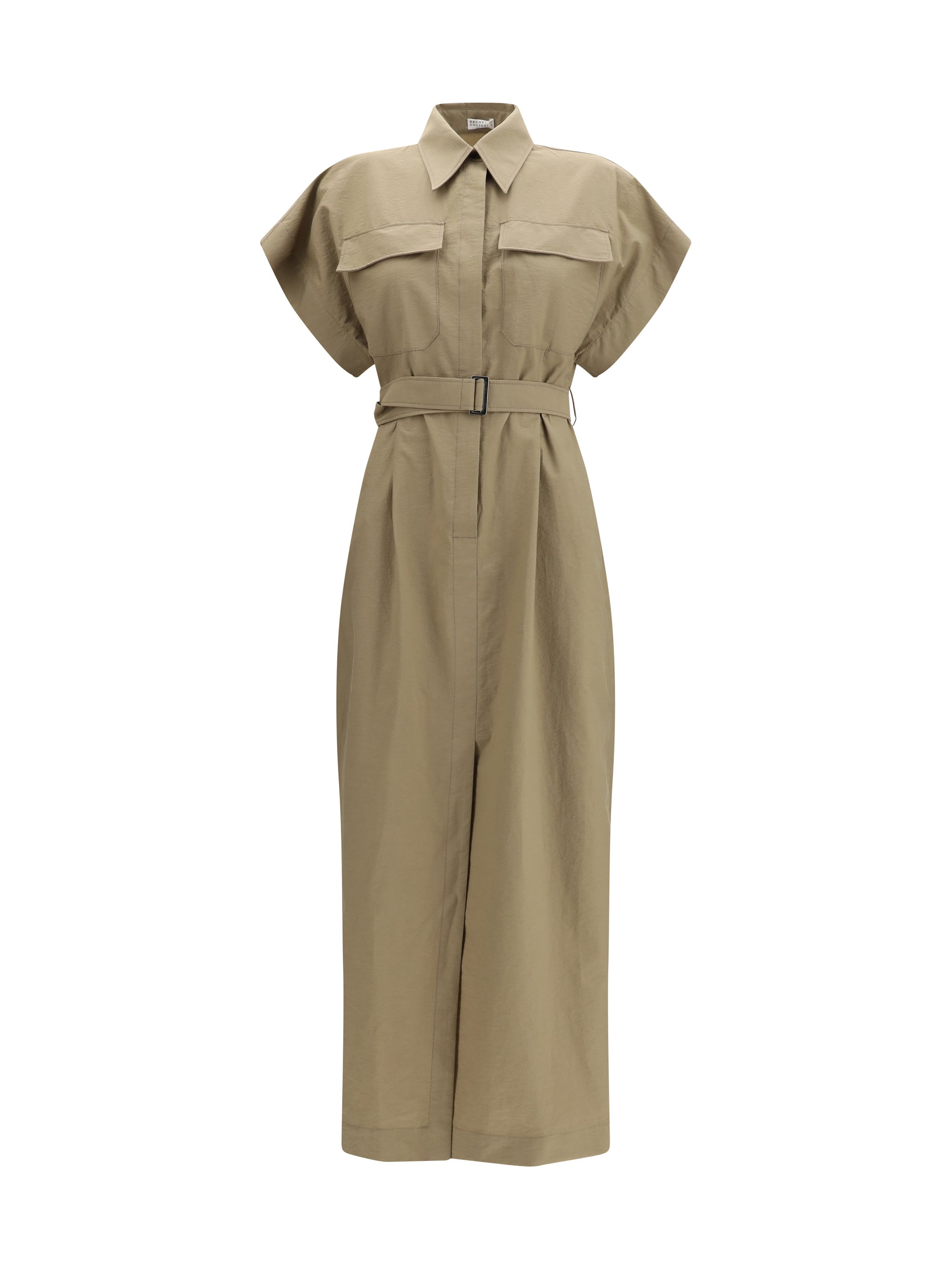 Brunello Cucinelli Pocket Belted Midi Dress — Brown