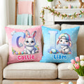 Huevos de Pascua personalizados lindo conejo inicial almohada cubierta con nombre decoración del hogar Pascua regalo para la familia niños