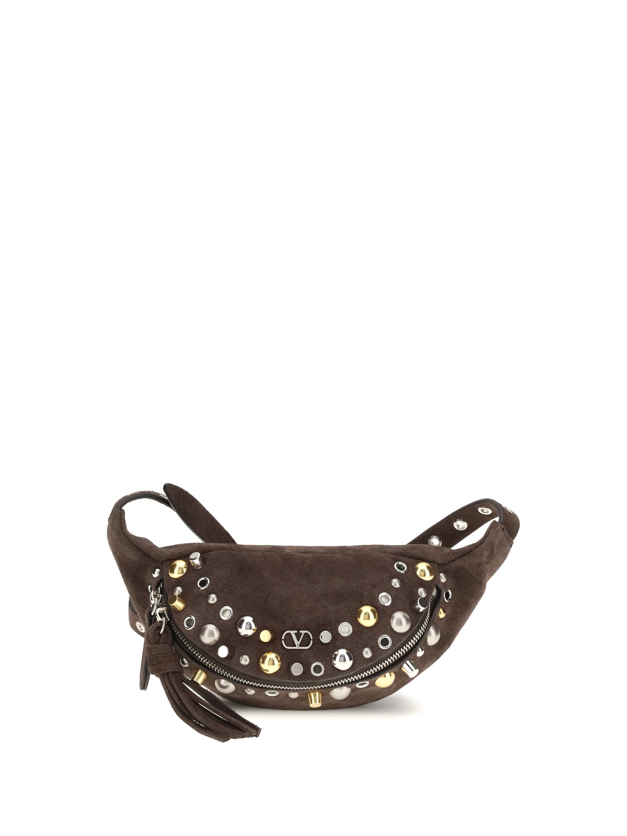 Valentino Garavani Studded Suede Belt Bag — Brown