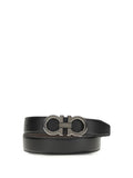 Ferragamo Double Gancini Buckle Leather Belt — Black