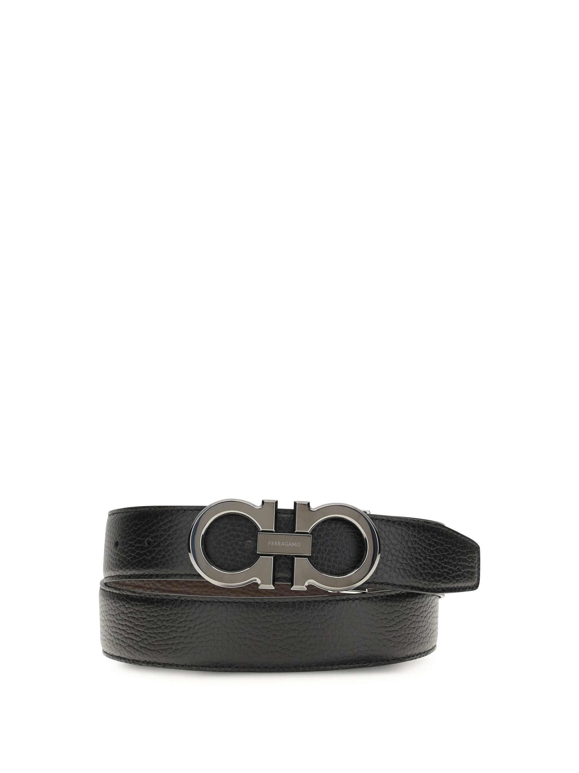 Ferragamo Double Gancini Buckle Leather Belt — Black