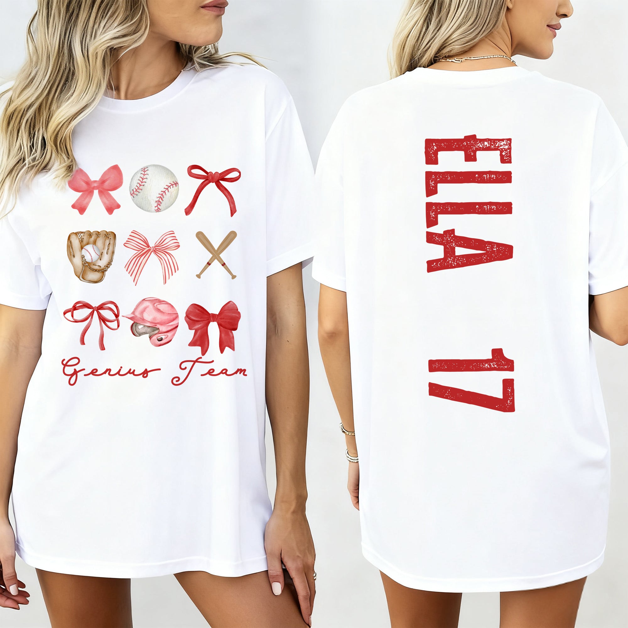 Personalizada Bow Béisbol Multicolor Camiseta Sudadera Sudadera con capucha con nombre y número de Navidad Día de Juego de Regalo para las Mujeres Amigos