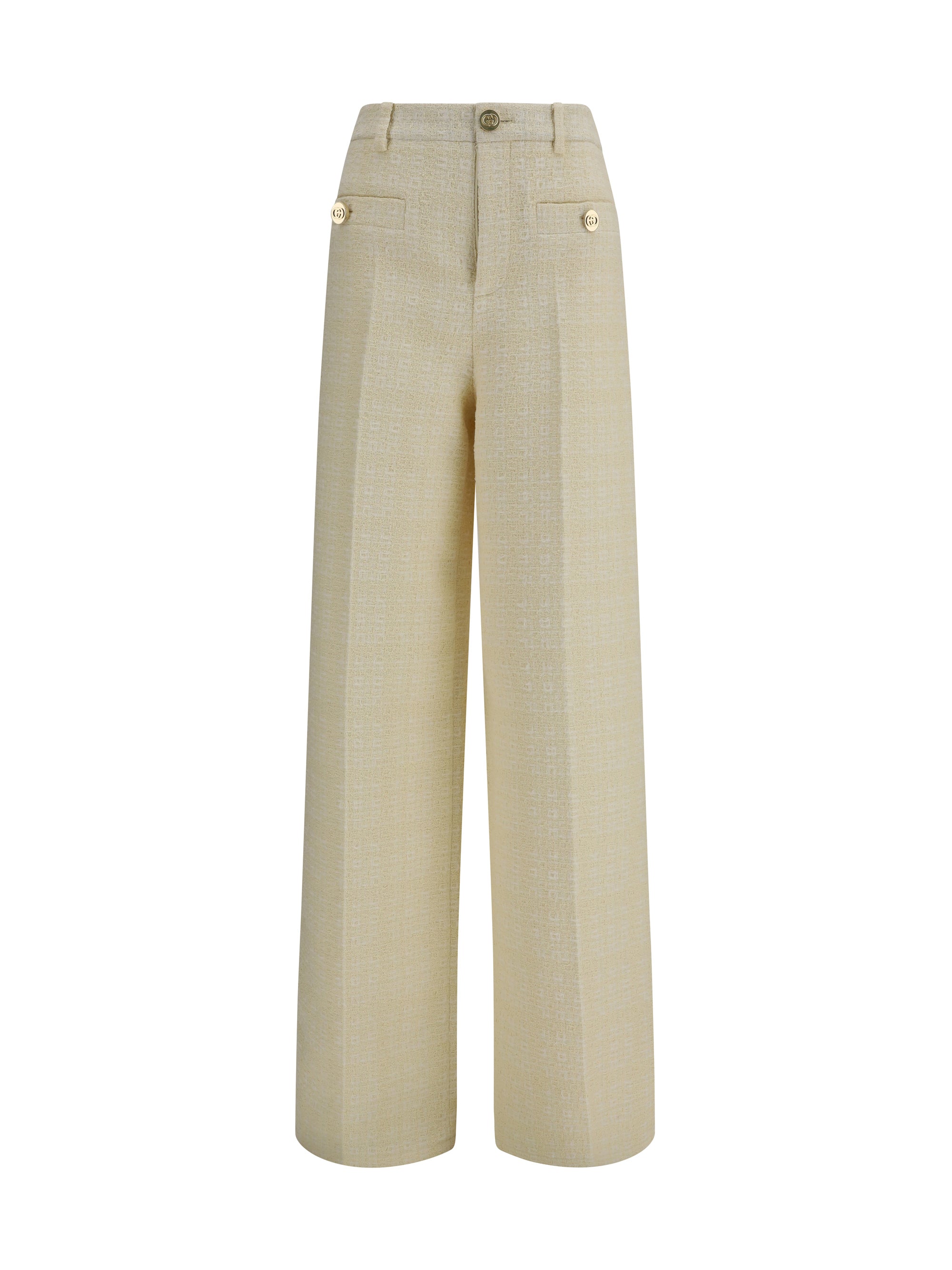Gucci Cotton Tweed Check Trousers — Beige