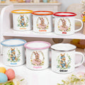 Personalizada guirnalda de dibujos animados ilustración conejito 12 oz taza de esmalte con el nombre de uso diario de Pascua de caza de huevos de regalo de la fiesta para los niños amigos