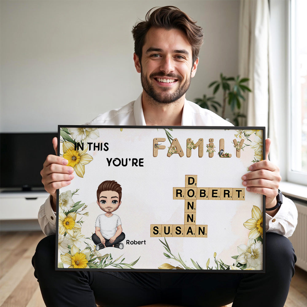 Personalizada Nacimiento Flor Dibujos animados Miembros de la familia Nombre Crucigrama Lienzo Póster Enmarcado Pintura sin marco Decoración del hogar Regalo de cumpleaños para la familia