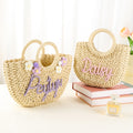 Personalizado Boho Flor Paja Bolsa de Mano con Nombre de hilo Cumpleaños Boda Navidad Regalo para Mujeres Niños Niñas