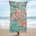Toalla de playa de gran tamaño de secado rápido personalizada con nombre Tropical Vibe Watercolor Floral Summer Vacation Pool Party Gift for Women Swimming Lovers