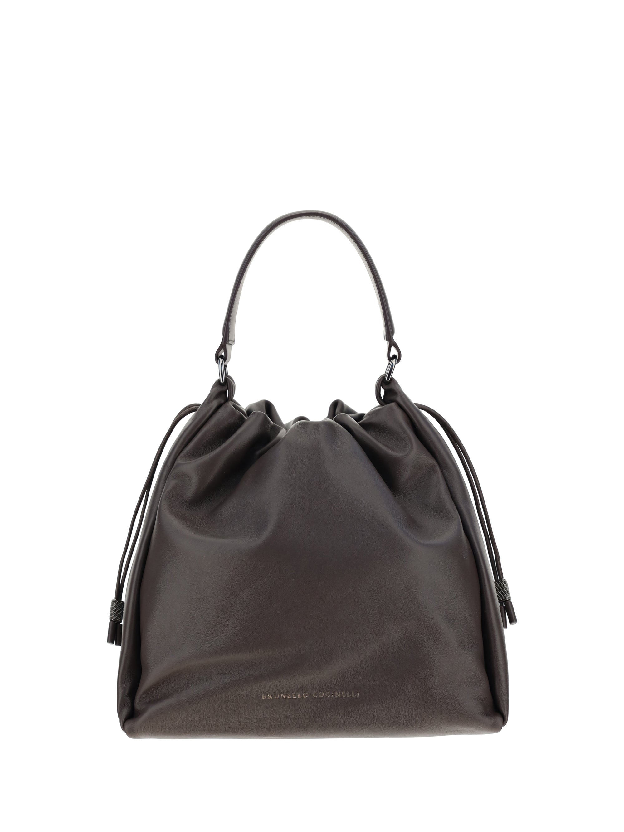 Brunello Cucinelli Drawstring Calf Leather Shoulder Bag — Brown