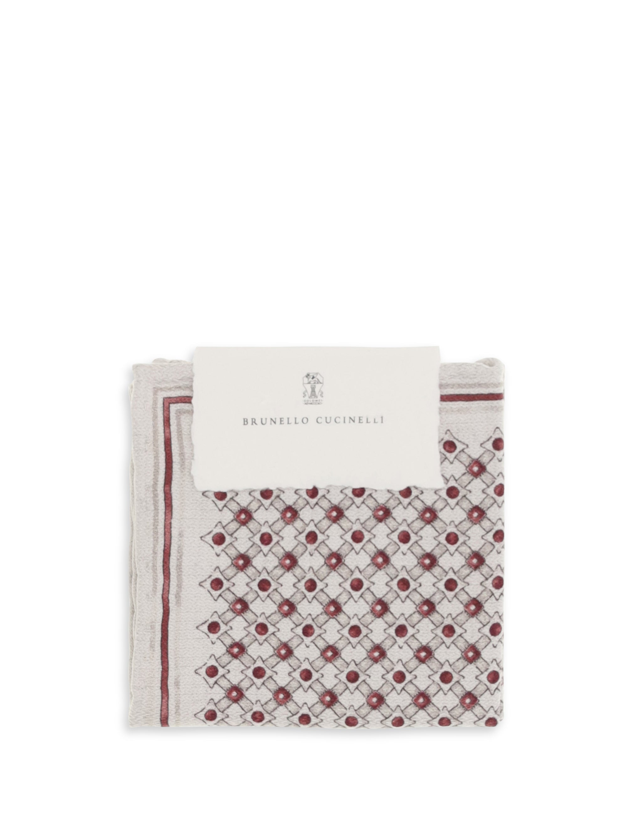 Brunello Cucinelli Geometric-Patterned Silk Pocket Square — Beige