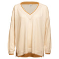 White with Beige Lapis Oversized V-Neck Sweater