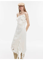 Summer Whisper Sand-washed Linen Sling Ruffled Irregular Fit Sling Dress