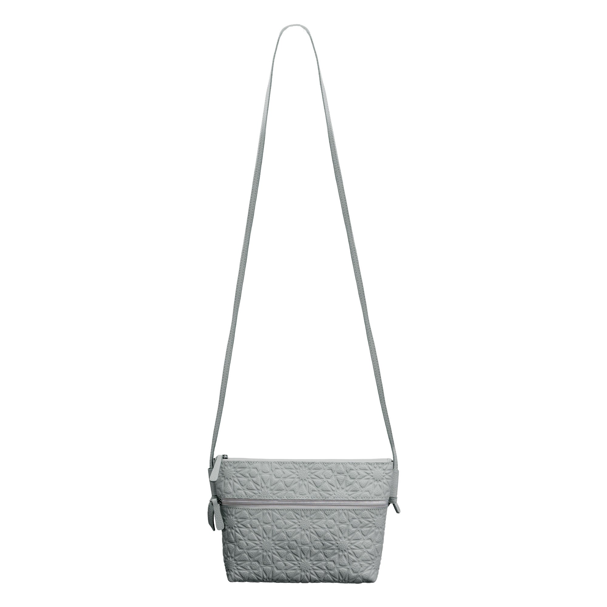 Gray Embossed Crossbody Bag with Islamic Design Pattern