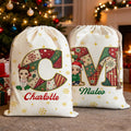 Personalizada Navidad Cartoon Character Initial Bolsa de lona con cordón Nombre Regalo de Navidad para la Familia Amigos