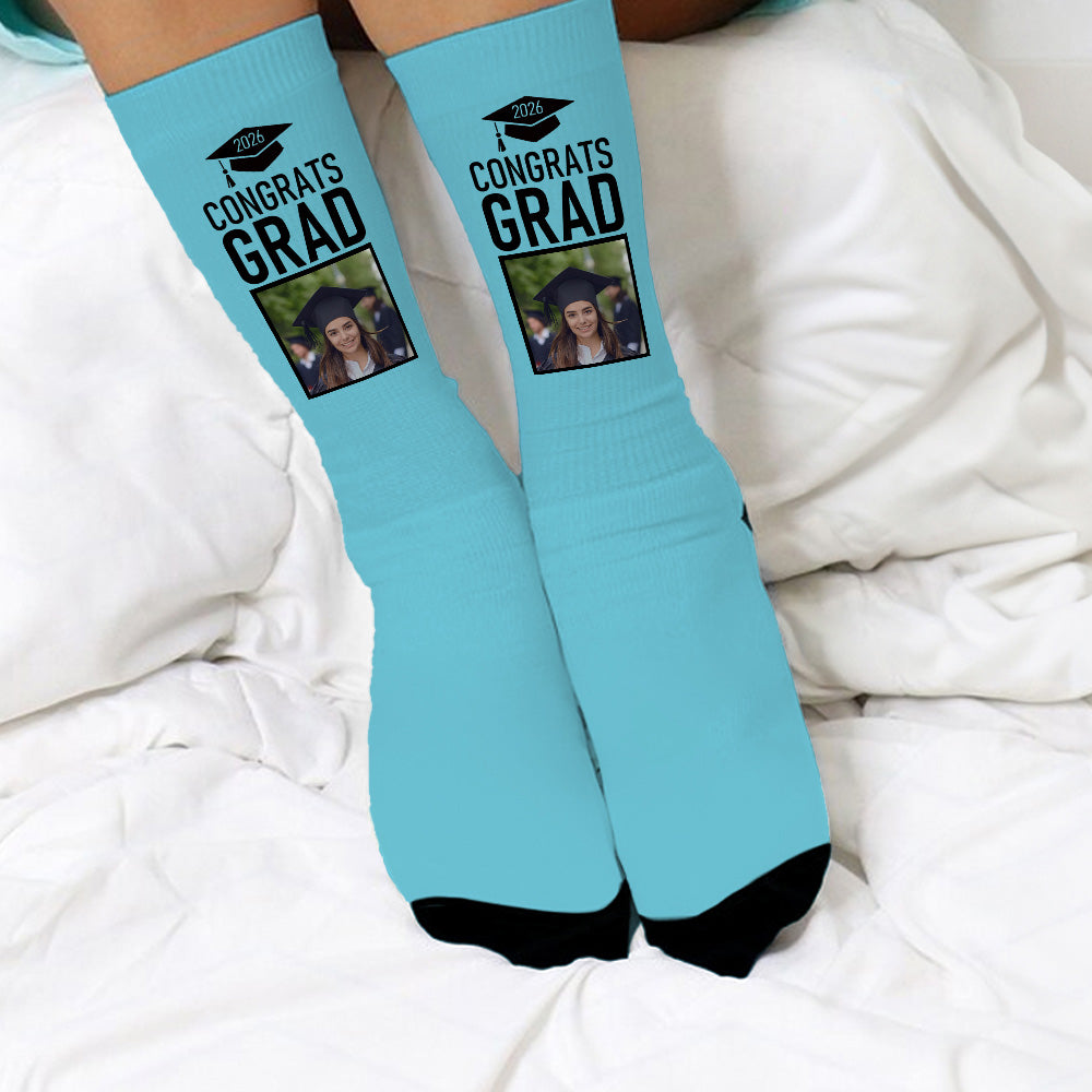 Gorro de Graduación Personalizado Foto Felicidades Graduación Suave Multicolor Crew Calcetines con Nombre Celebración Graduación Regalo para Graduados Compañeros de clase