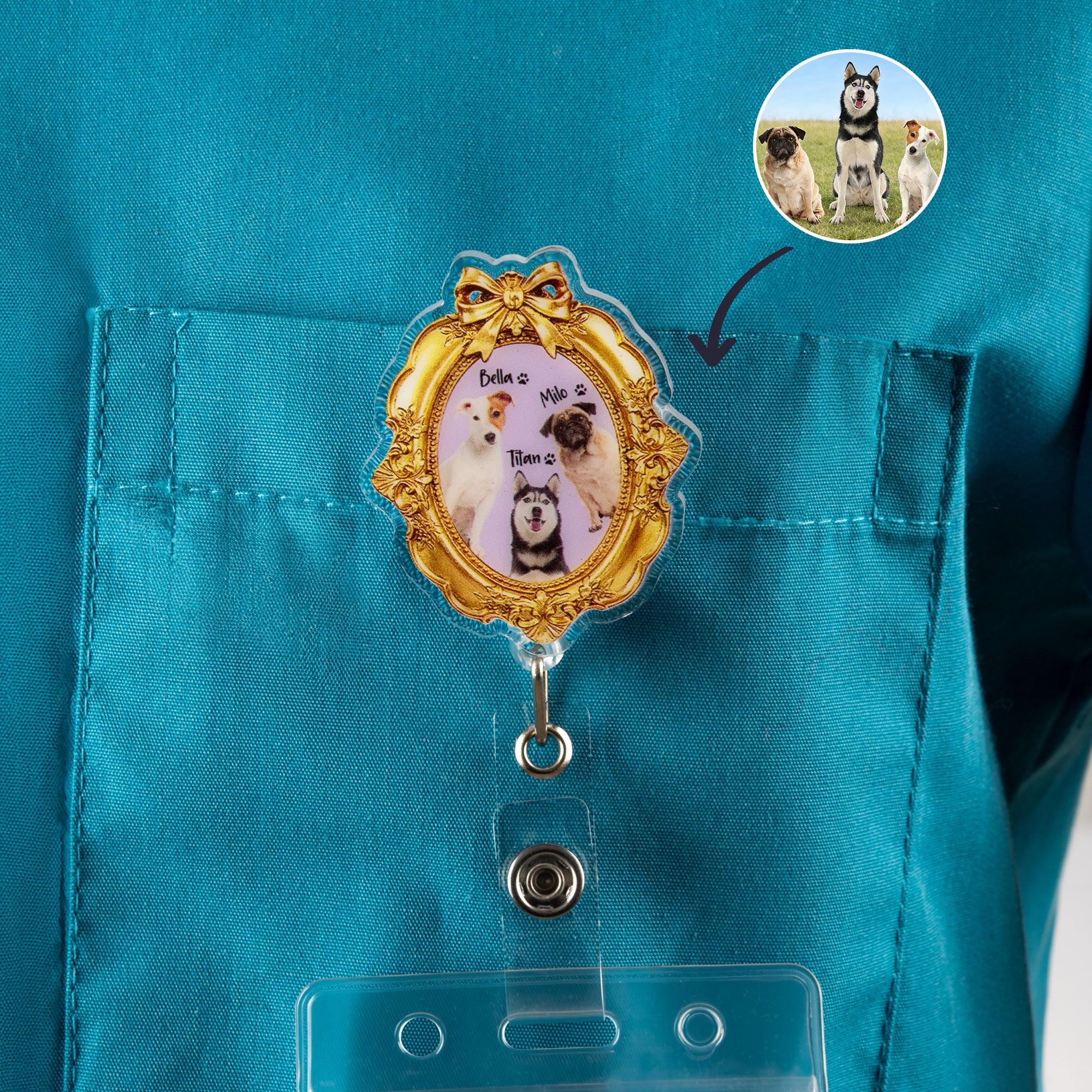 Arco dorado personalizado Marco retro Fotos de mascotas Insignia de acrílico Carrete con nombres Cumpleaños Adoptar Aniversario Uso diario Regalo para dueño de mascota Amante