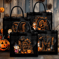 Personalizada Caricatura de Bruja Calabaza Personaje Negro Bolsa de Lino con Nombre e Inicial Fiesta de Halloween Regalo para Niños Niñas
