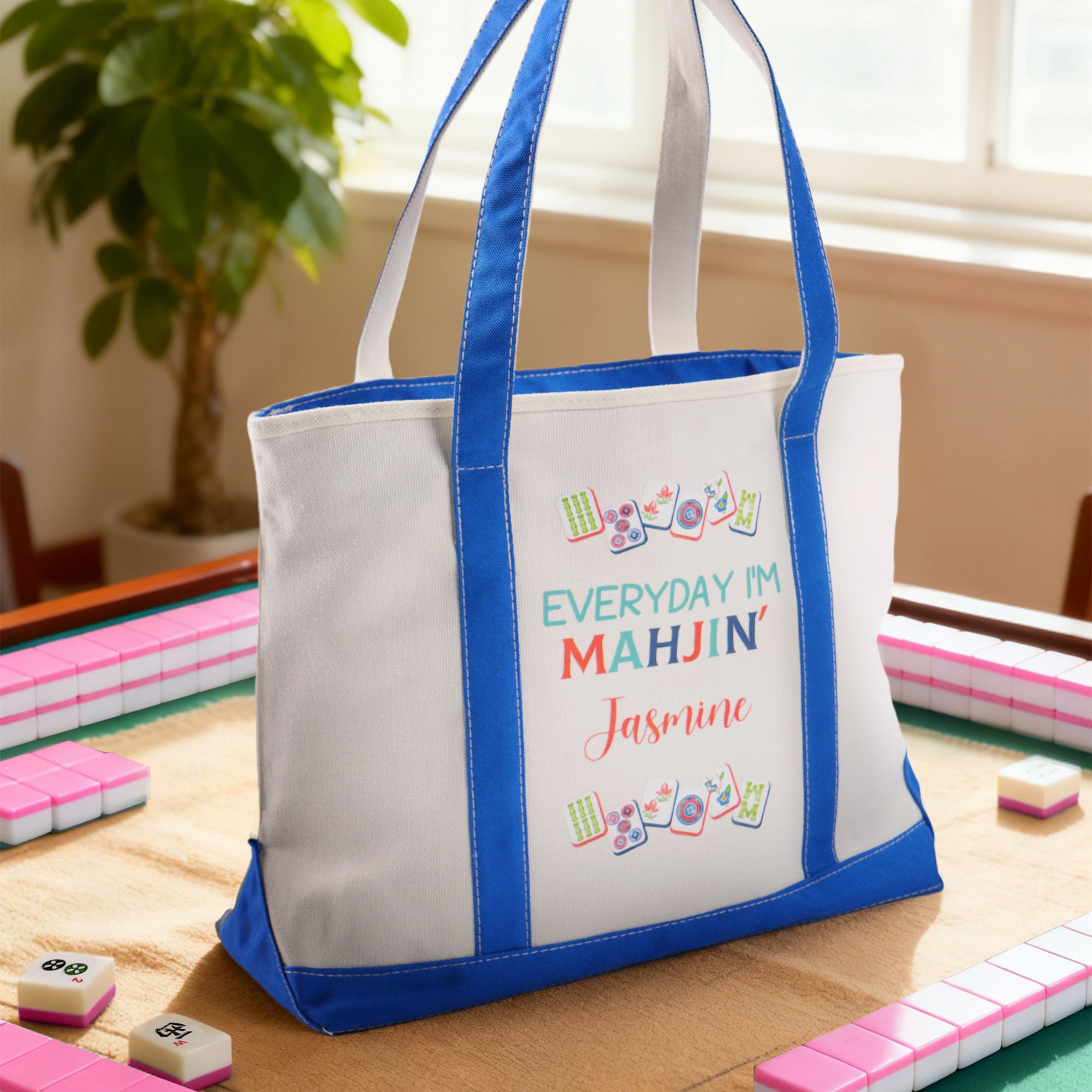 Diseño Mahjong personalizado Bolsa de lona multicolor con nombre Club Mahjong Regalo de cumpleaños para un amigo de la familia Jugador de Mahjong