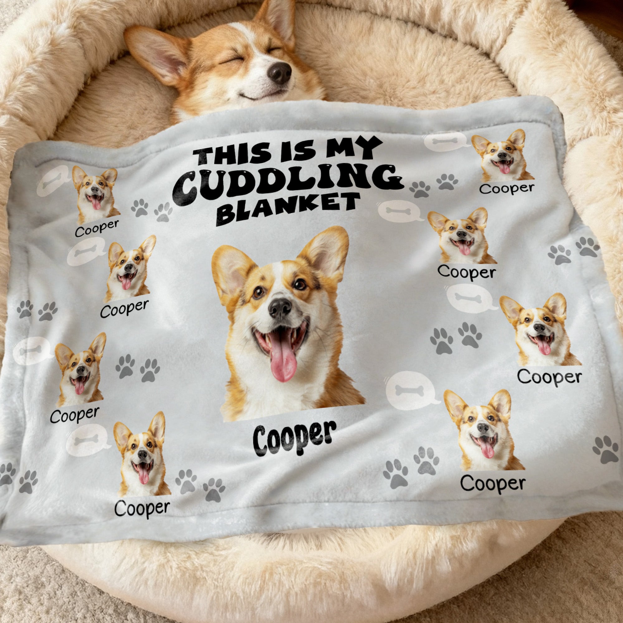 Personalizada Paw Print This Is My Cuddling Blanket Face Photo Soft Pet Blanket with Name Home Decor Birthday Gift for Dog Cat Owners
