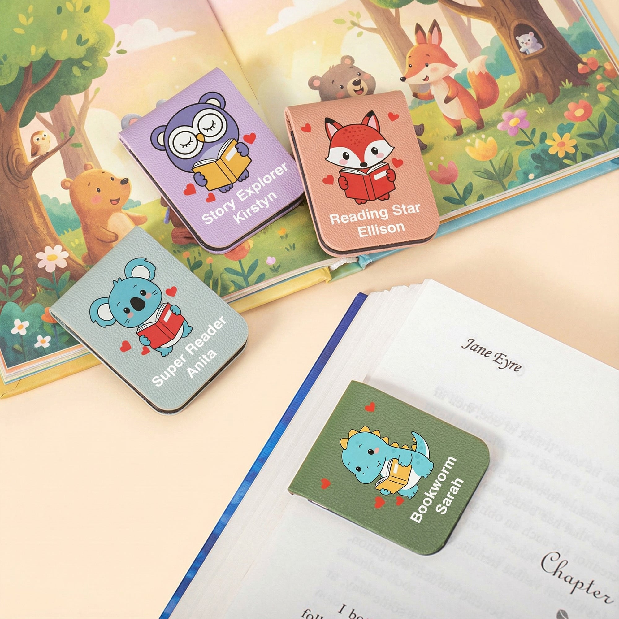 Personalizado Animales lindos magnético de cuero de la PU Marcapáginas Clip con el nombre de la lectura Día de los Niños Día de San Valentín regalo para los niños amantes de los libros ratones de bibl