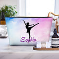 Bolsa de maquillaje portátil personalizada con nombre Silueta de bailarina acuarela Almacenaje de viaje Regalo de aniversario Cumpleaños para amantes de la danza