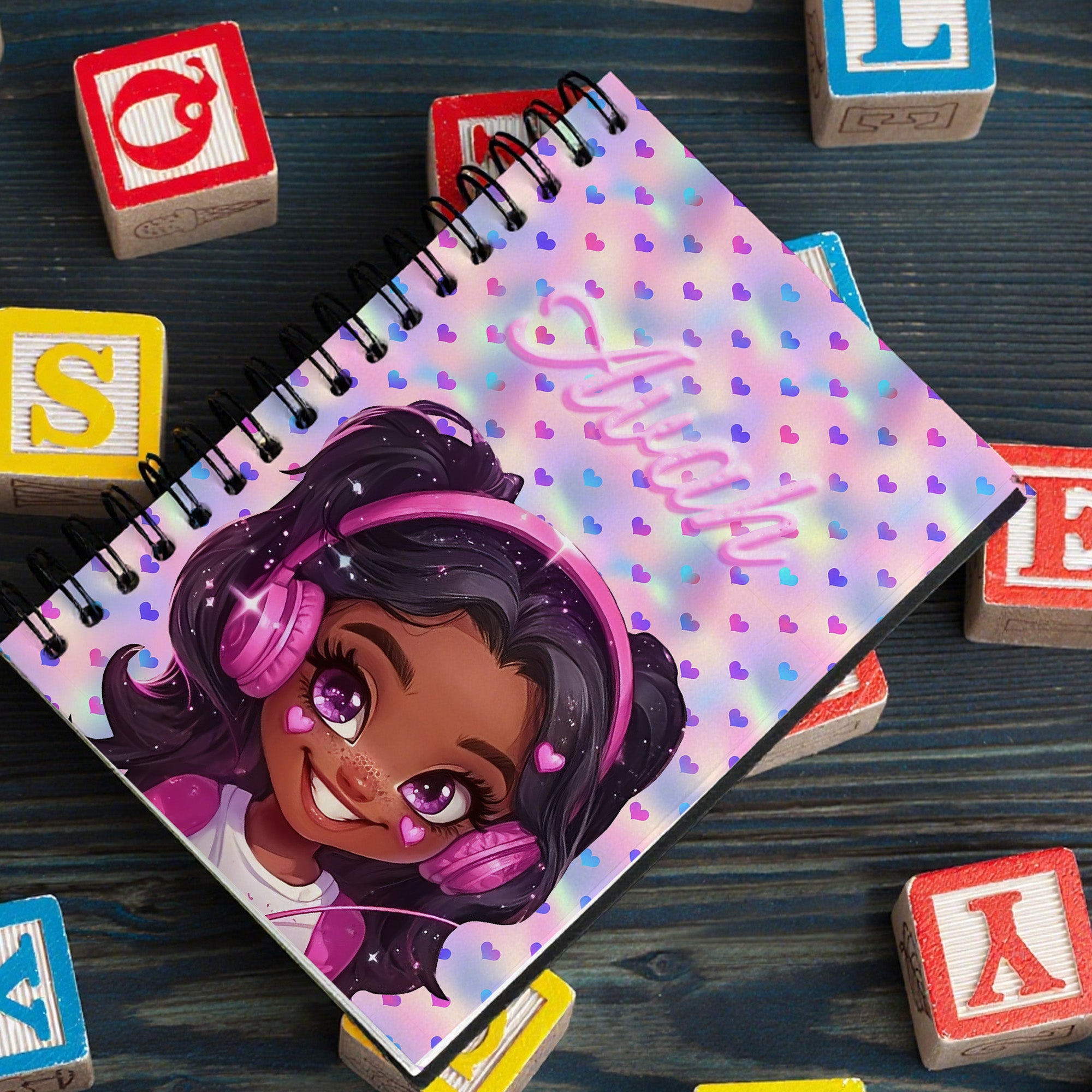 Cuaderno de espiral A5 personalizado con nombre de niño, niña y negro de dibujos animados Material escolar Regalo de cumpleaños Aniversario para niños