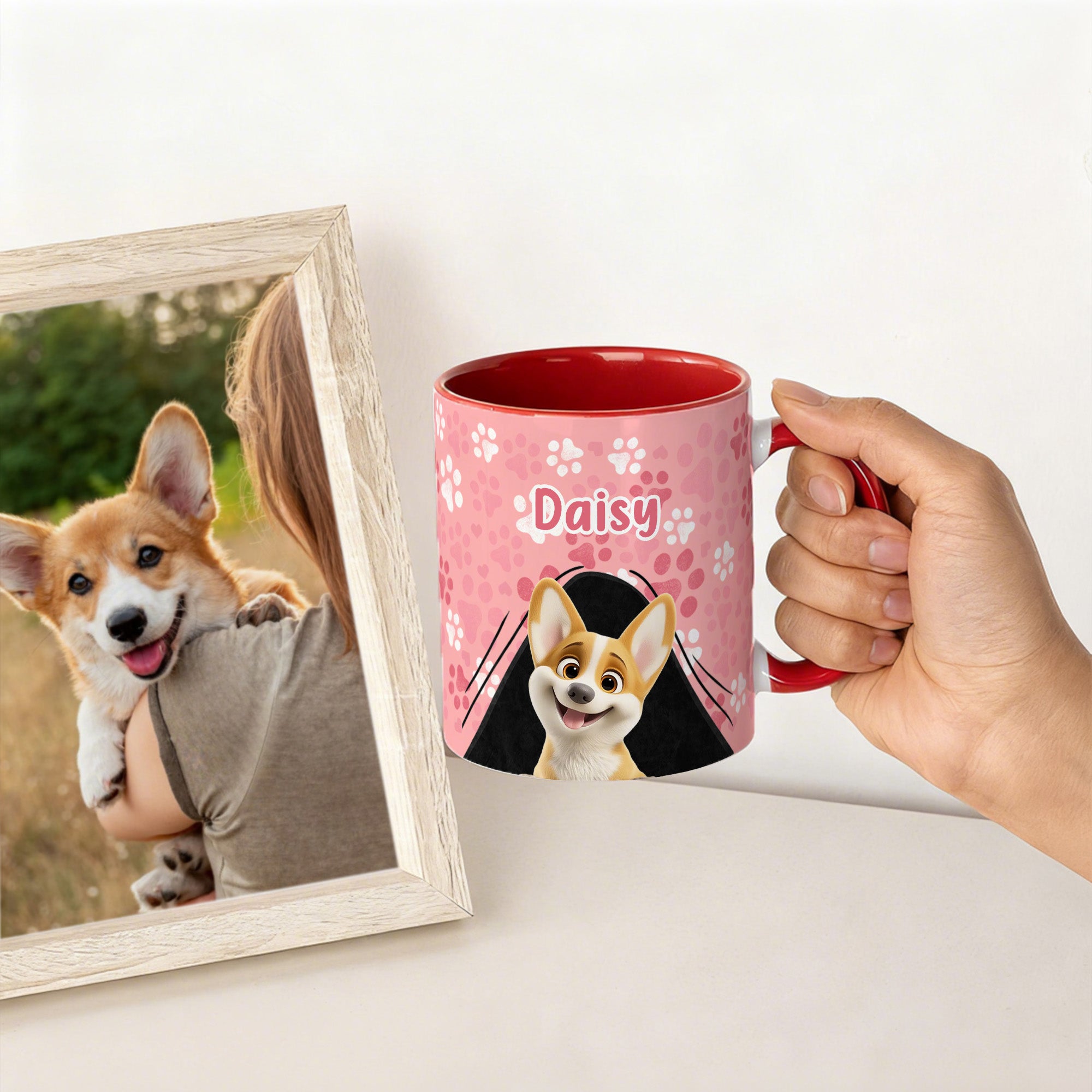 Personalizada lindo perro de dibujos animados 11 oz taza de cerámica con nombre cumpleaños aniversario de regalo para los amantes del perro mascota