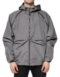 Gray Polyester Hooded Men Full Zip Jacket Clothing