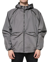 Gray Polyester Hooded Men Full Zip Jacket Clothing