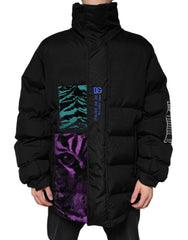 Black Nylon Puffer Men Full Zip Jacket Cotton Clothing
