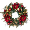 Christmas Golden Leaf Red Magnolia Lighted Christmas Wreath