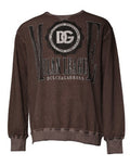 Men's Logo-Embroidered Crew Neck Sweatshirt Brown Cotton Sweatshirts
