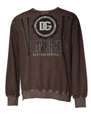 Men's Logo-Embroidered Crew Neck Sweatshirt Brown Cotton Sweatshirts