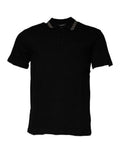 Men's Black Viscose Collared Polo Short Sleeves T-Shirt Polyester