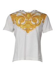 Men's White Medusa Print Cotton Crew Neck T-Shirt