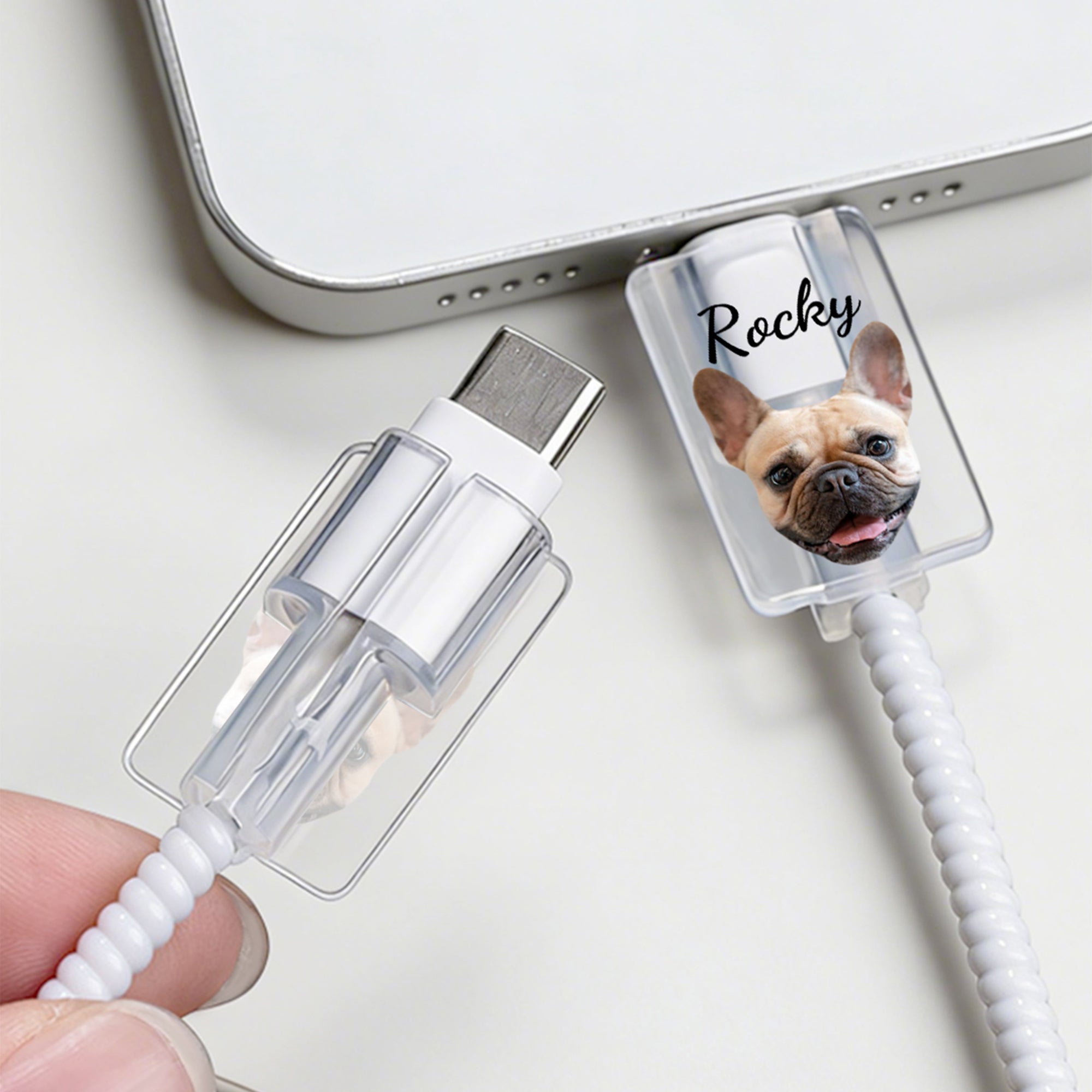 Cara personalizada foto transparente protector de cable con nombre para iPhone Type-C cargador juego de 2 cumpleaños aniversario regalo para familia amigos