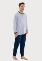 Pijama Hombre Largo Tapeta Algodón Punto Estampado - Azul 5310_39