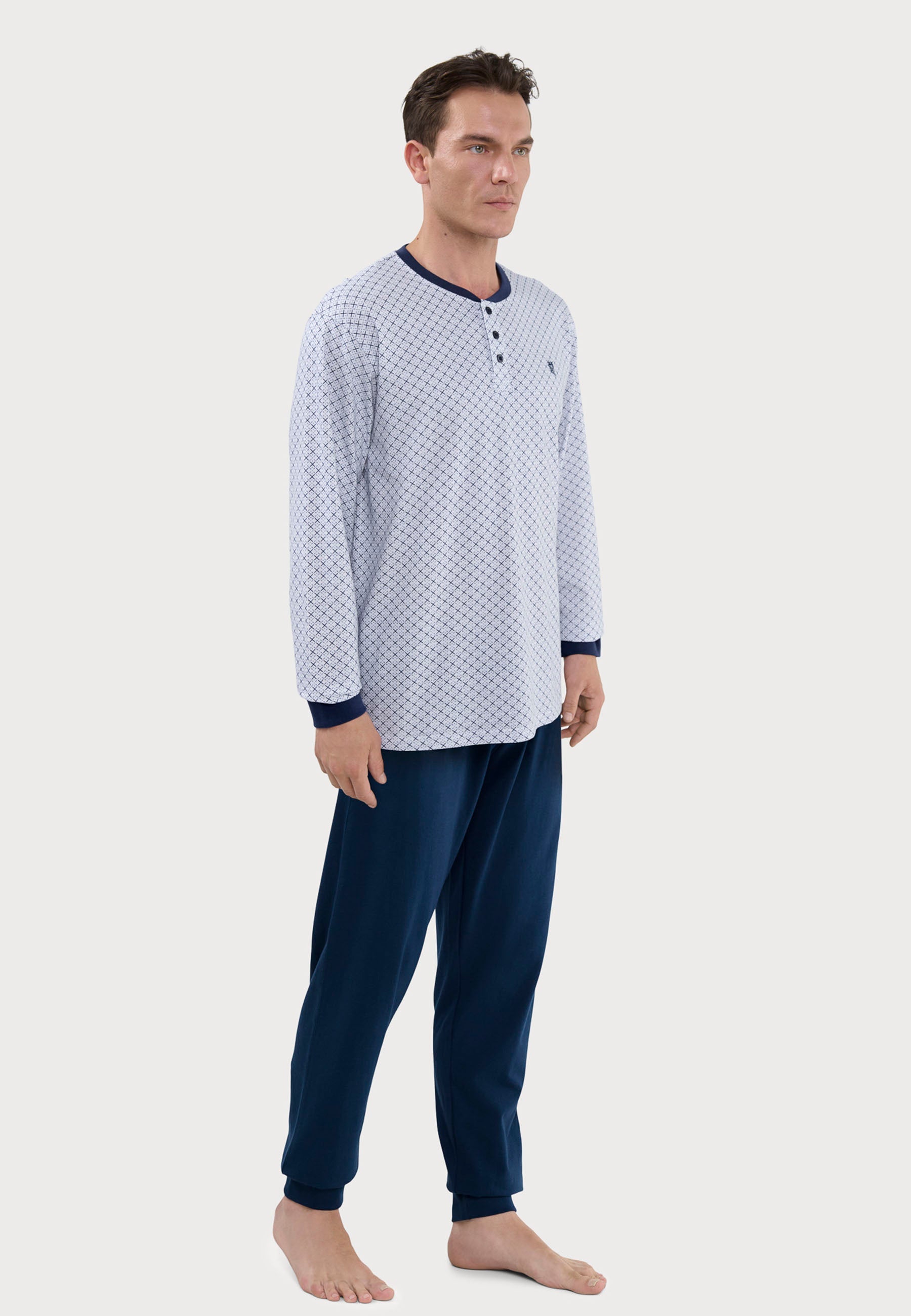 Pijama Hombre Largo Tapeta Algodón Punto Estampado - Azul 5310_39