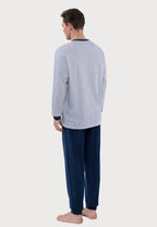Pijama Hombre Largo Tapeta Algodón Punto Estampado - Azul 5310_39