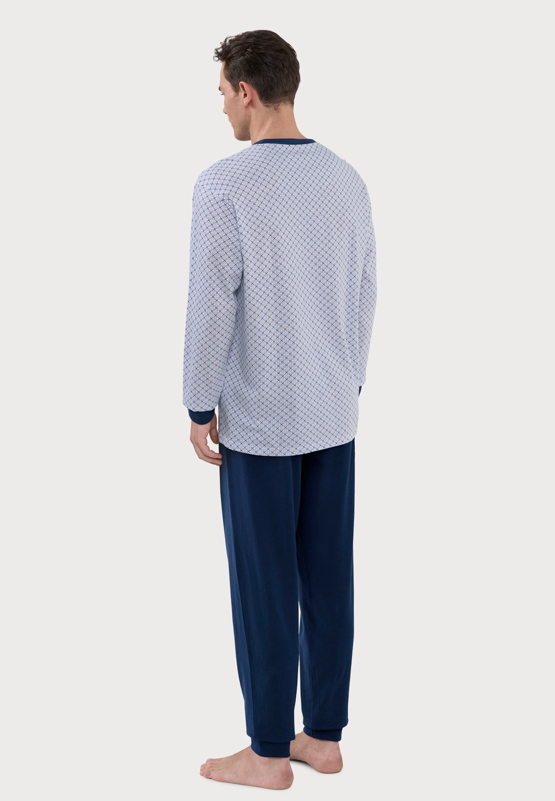 Pijama Hombre Largo Tapeta Algodón Punto Estampado - Azul 5310_39