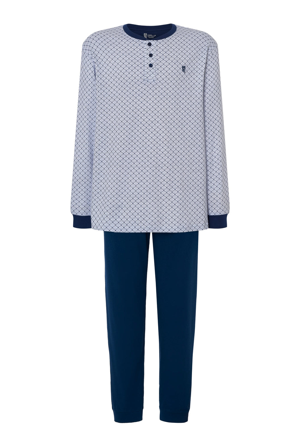 Pijama Hombre Largo Tapeta Algodón Punto Estampado - Azul 5310_39