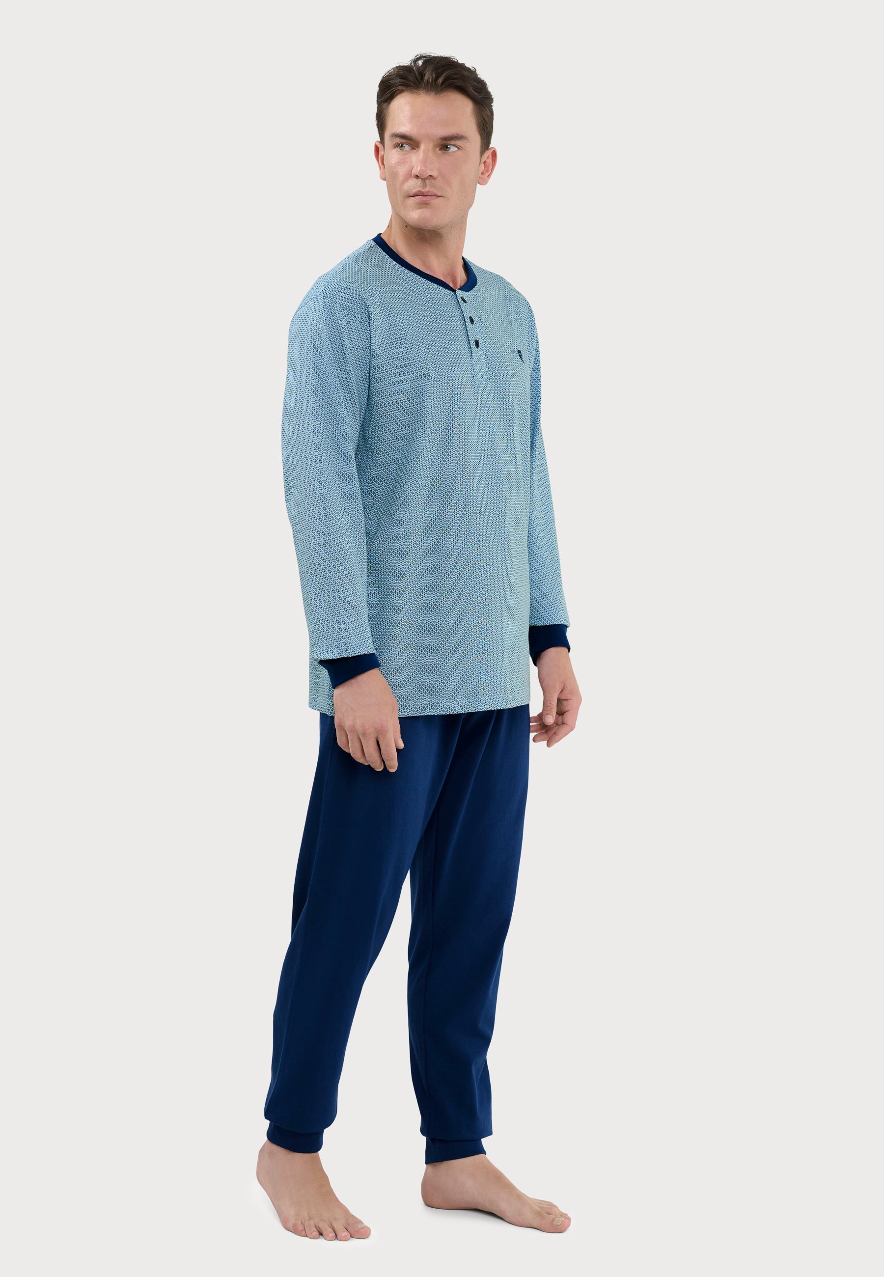 Pijama Hombre Largo Tapeta Algodón Punto Estampado - Azul 5311_39