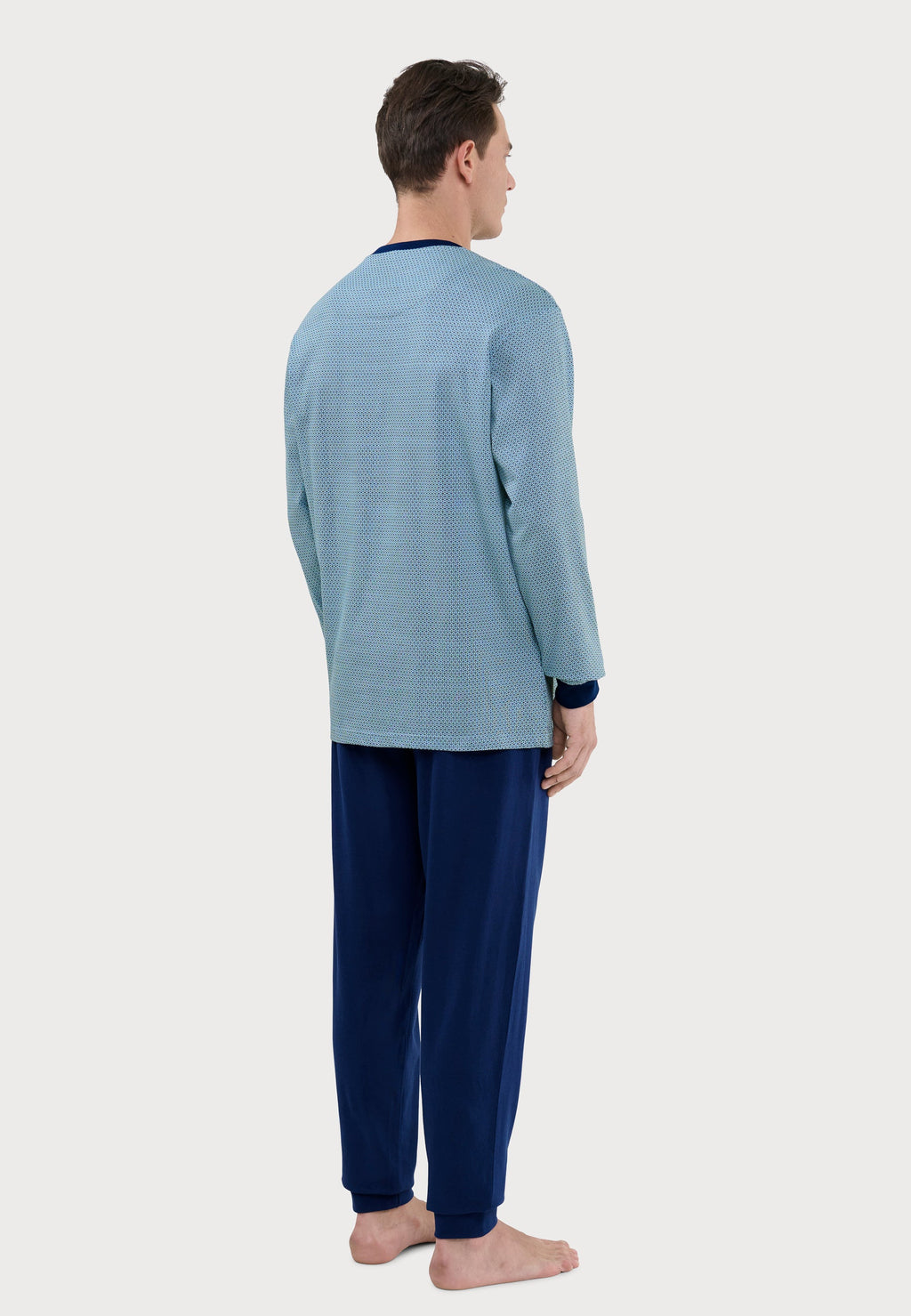 Pijama Hombre Largo Tapeta Algodón Punto Estampado - Azul 5311_39