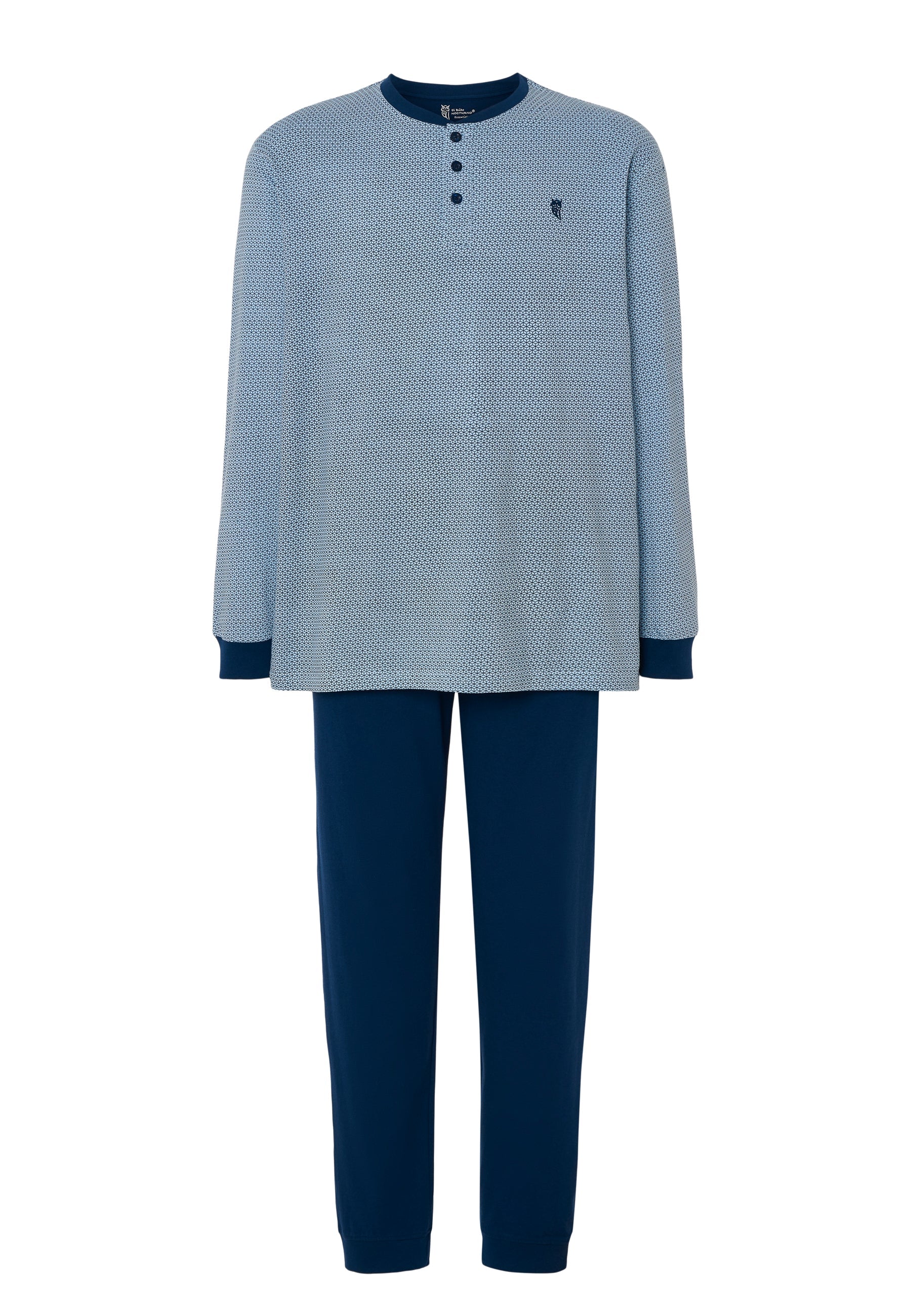 Pijama Hombre Largo Tapeta Algodón Punto Estampado - Azul 5311_39