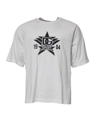 Men's White Dg Sport Crew Neck Short Sleeve T-Shirt Cotton