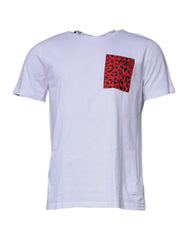 Men's White Red Leopard Cotton Crew Neck T-Shirt And