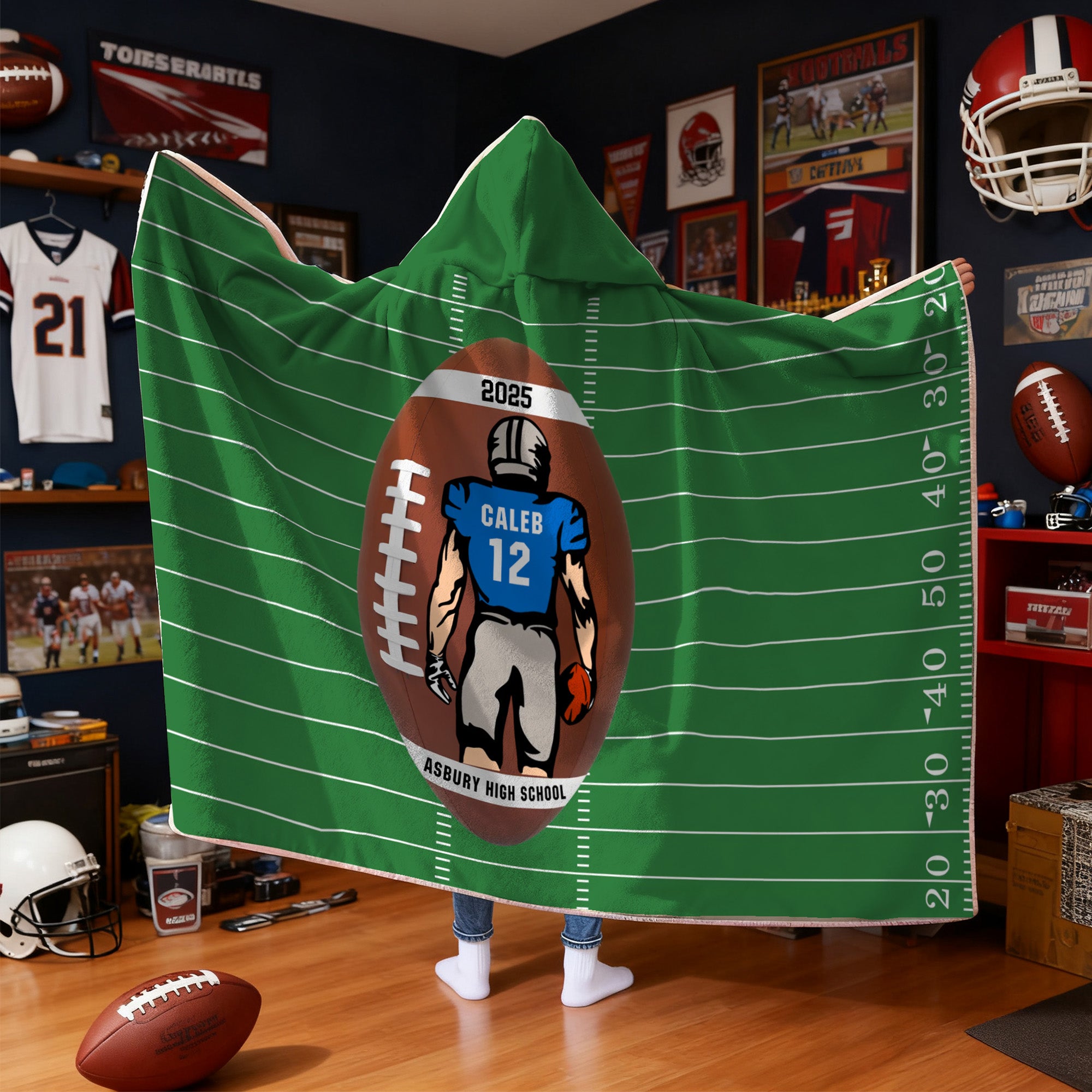 Manta blanda de fútbol personalizada con nombre y número de año Decoración del hogar Cumpleaños Día del partido Regalo para los amantes del fútbol