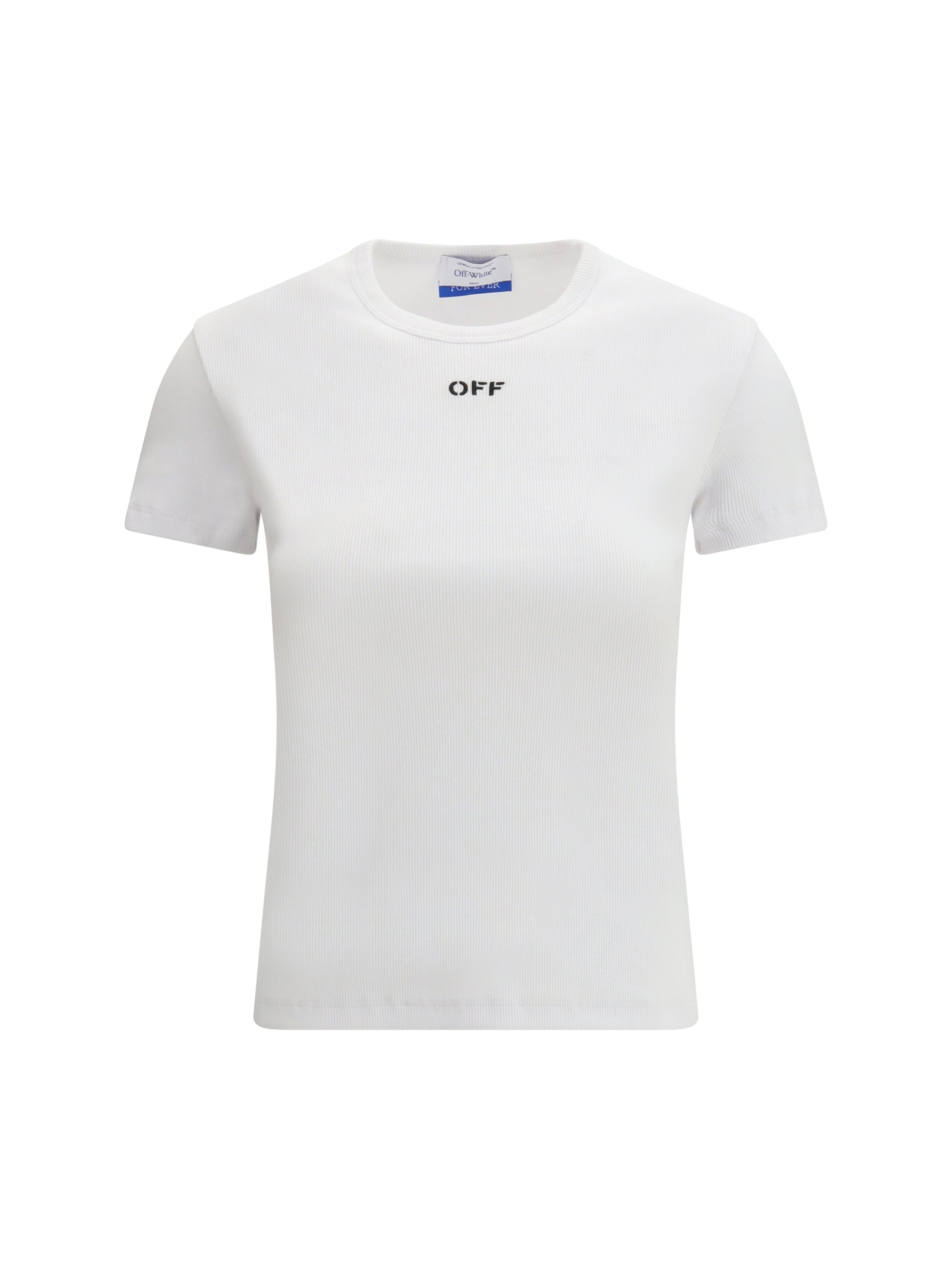 Off-White Logo-Embroidered Rib T-Shirt — White