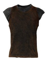 Men's Brown Cotton Round Neck Sleeveless T-Shirt