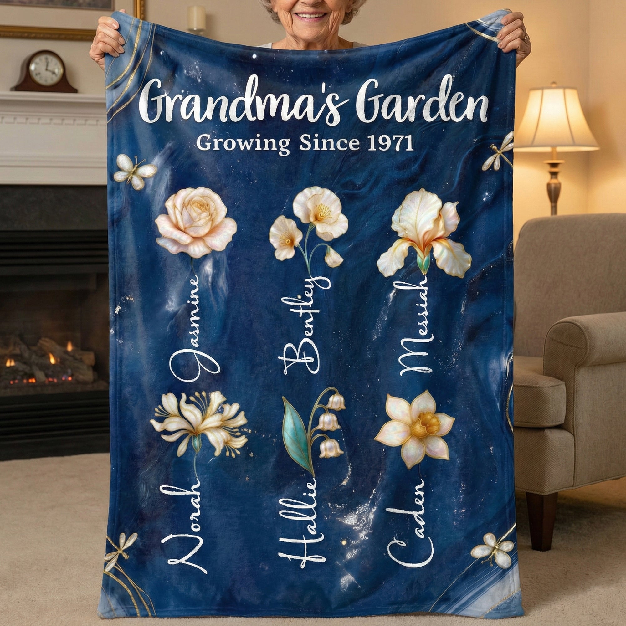 Personalizada 1-10 Flores de Nacimiento Manta Suave con Nombres y Año Decoración del Hogar Día de la Madre Cumpleaños Regalo para Mamá Abuela